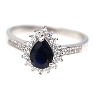 Stunning Natural Blue Sapphire 7x5mm pear cut in 925 Sterling Silver Ring Sz 8.5